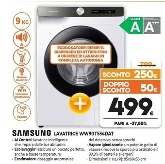 Expert Samsung WW90T534DAT Lavatrice Libera Installazione Caricamento Frontale 9 Kg 1400 Giri/min A Bianco offerta