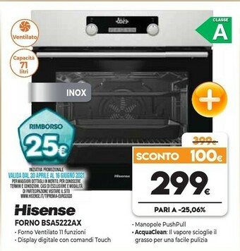 Expert Hisense BSA5222AX Forno Forno Elettrico 71 L Nero, Acciaio Inossidabile A offerta