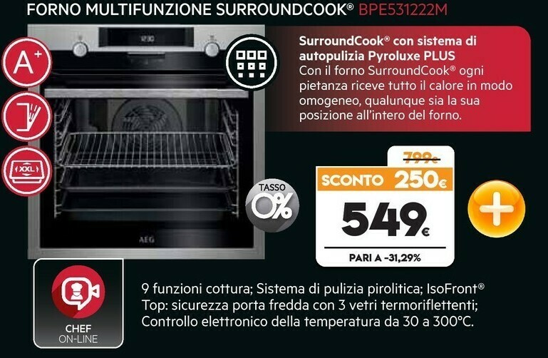 Aeg BPE531222M Forno Elettrico 72 L 2990 W Acciaio Inossidabile A+ offerta  di Expert