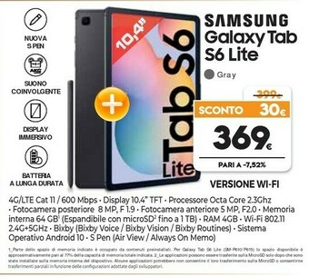 Expert Samsung Galaxy Tab S6 Lite , Grey, 10.4, Wi-Fi 5 (802.11ac), 64GB offerta