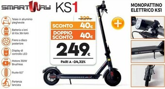 Expert Smartway KS1 Scooter Elettrico 20 Km/h Nero 350 W offerta