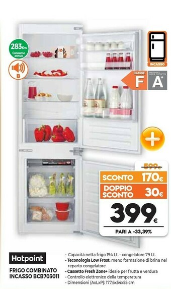 Hotpoint BCB 703011 Frigorifero Con Congelatore Da Incasso 273 L F Bianco