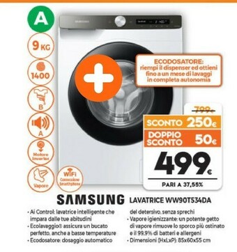Expert Samsung WW90T534DAT Lavatrice Libera Installazione Caricamento Frontale 9 Kg 1400 Giri/min A Bianco offerta