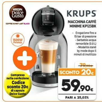 Expert Krups Nescafé Dolce Gusto Mini Me KP123BK Macchina Per Caffè Espresso E Altre Bevande, Manuale, Grigio/Nero offerta