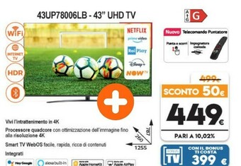 LG 43UP78006LB 109,2 Cm (43") 4K Ultra HD Smart TV Wi-Fi Grigio