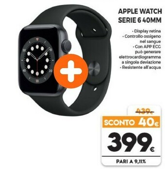 Expert Apple Watch Serie 6 GPS, 40mm In Alluminio Grigio Siderale Con Cinturino Sport Nero offerta