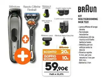 Expert Braun Multigroomer MGK7221 Regolabarba Bagnato E Secco Nero, Grigio offerta