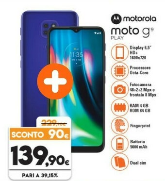 Expert Motorola Moto G Moto G9 Play 16,5 Cm (6.5") Android 10.0 4G USB Tipo-C 4 GB 64 GB 5000 MAh Blu offerta
