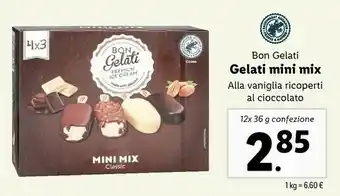 Lidl Bon Gelati Mini Mix Alla Vaniglia Ricoperti Al Cioccolato 12x 36 G Confezione offerta