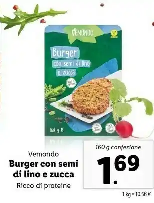 Lidl Vemondo Burger Con Semi Di Lino E Zucca Ricco Di Proteine 160 G offerta
