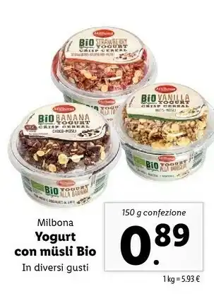 Lidl Milbona Yogurt Con Musli Bio In Diversi Gusti 150 G offerta