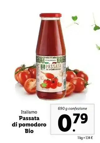 Lidl Italiamo Passata Di Pomodoro Bio 690 G offerta