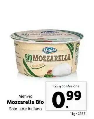 Lidl Merivio Mozzarella Bio Solo Latte Italiano 125 G offerta