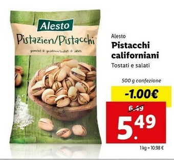 Lidl Alesto Pistacchi Californiani offerta