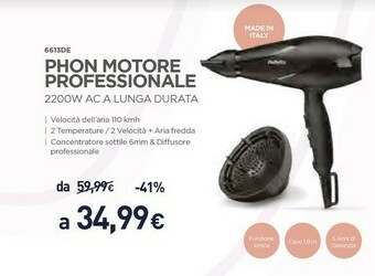 Unieuro Babyliss 6613DE Asciuga Capelli Nero 2200 W offerta