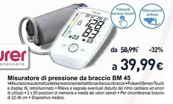Unieuro Beurer Misuratore Di Pressione Da Braccio BM 45 offerta