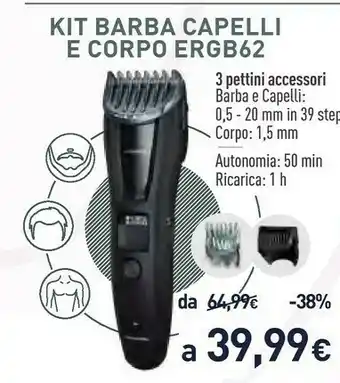 Unieuro Panasonic ER-GB62-H503 Tagliacapelli Nero offerta