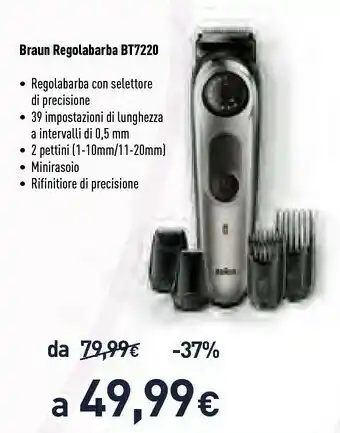 Unieuro Braun BT 7220 Regolabarba Nero, Argento offerta