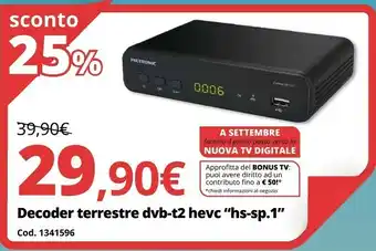Brico Io Metronic Decoder Terrestre Dvb-t2 Hevc “hs-sp.1” offerta