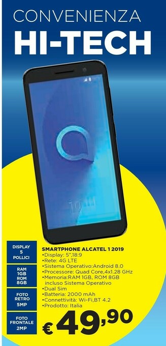 Coop Alcatel Alcatel 1 2019 Metallic Blue (Painting) For EEA 12,7 cm (5") 1 GB 8 GB SIM singola 4G Micro-USB Blu Android 8.0 2000 offerta
