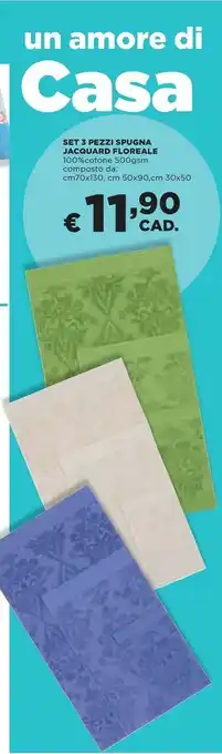 Coop Coop Set 3 Pezzi Spugna Jacquard Floreale 100%cotone 500gsm offerta