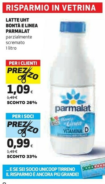 Coop Parmalat Bontà E Linea Latte Parzialmente Scremato 1000 G(ml) offerta