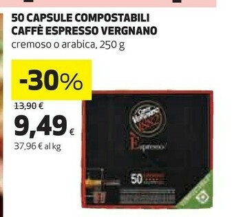 Coop Vergnano Caffe Espresso 50 Capsule Compostabili Cremoso offerta