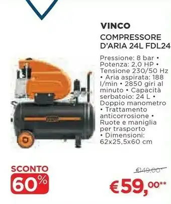 Vinco Compressore d'Aria 24l Fdl24