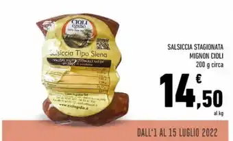 Conad Cioli Salsiccia Stagionata Mignon 200 g circa offerta