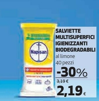 Coop Napisan Salviette Multisuperfici Igienizzanti Biodegradabili Al Limone 40 Pezzi offerta