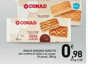 Spazio Conad Pan di spagna farcito con crema al latte o al cacao, 10 pezzi, 280 g offerta