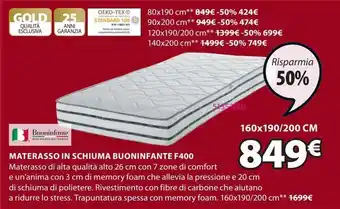 JYSK Materasso in schiuma buoninfante f400 offerta