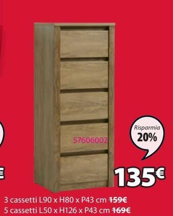 JYSK Cassettiera 5 cassetti offerta