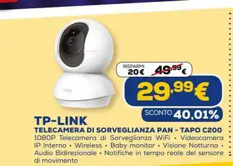 Euronics Telecamera di sorveglianza pan - tapo c200 tp-link offerta