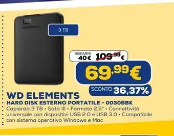 Euronics Wd elements hard disk esterno portatile - 0030bbk offerta