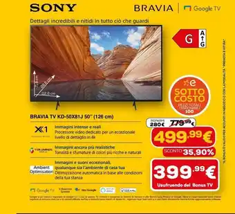 Euronics Sony bravia tv kd-50x81j 50'' offerta