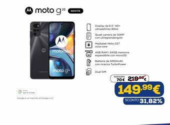 Euronics Moto g22 offerta