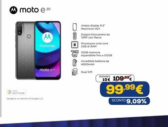 Euronics Moto e20 offerta