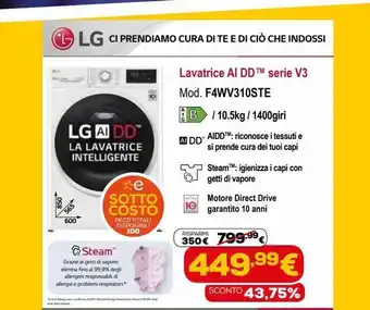 Euronics Lg lavatrice ai dd serie v3 mod. f4wv310ste offerta