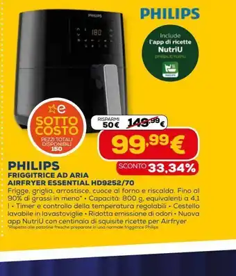 Euronics Friggitrice a aria airfryer essential hd9252/70 philips offerta