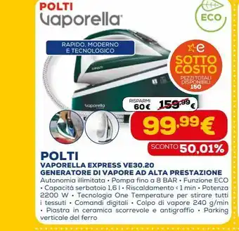 Euronics Vaporella polti express ve30.20 generatore di vapore a alta pressione offerta