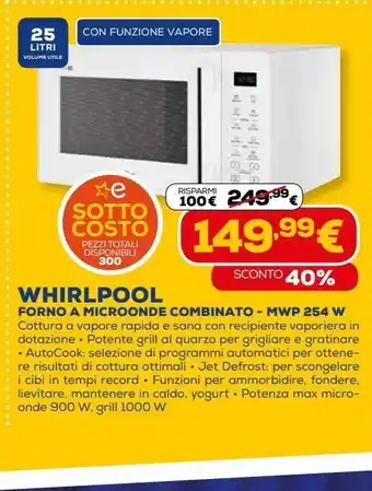 Euronics Forno a microonde combinato whirlpool - mwp 254 w offerta
