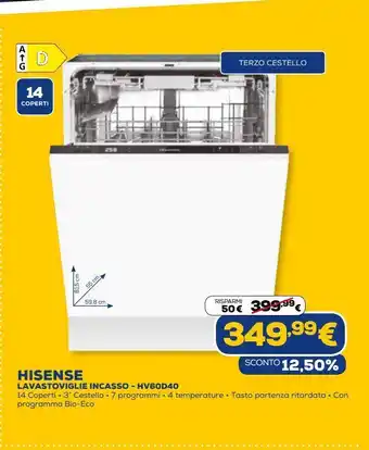 Euronics Lavastoviglie incasso hisense - hv60d40 offerta
