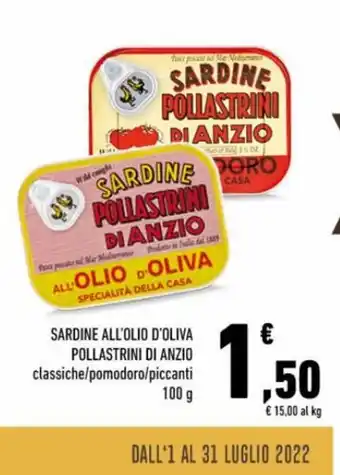 Pollastrini Di Anzio Sardine All'Olio D'Oliva classiche/pomodoro/piccanti 100 g