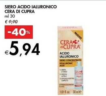 Bennet Cera Di Cupra Siero Acido Ialuronico offerta