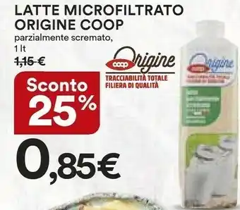 Coop Coop - Latte Fresco Italiano Parzialmente Scremato Origine 1000 G(ml) offerta
