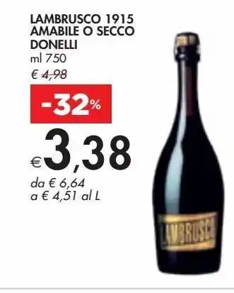 Bennet Lambrusco 1915 amabile o secco donelli offerta