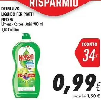 Coop Nelsen Detersivo Liquido Per Piatti Limone / Carboni Attivi 900 Ml offerta