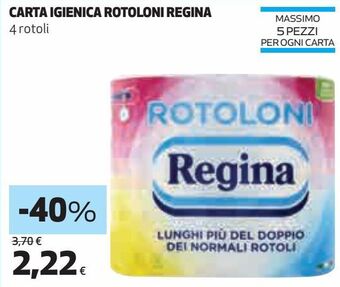 Ipercoop Carta igienica rotoloni regina offerta