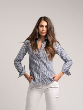 Camicie donna in popeline di cotone fantasia pied de poule